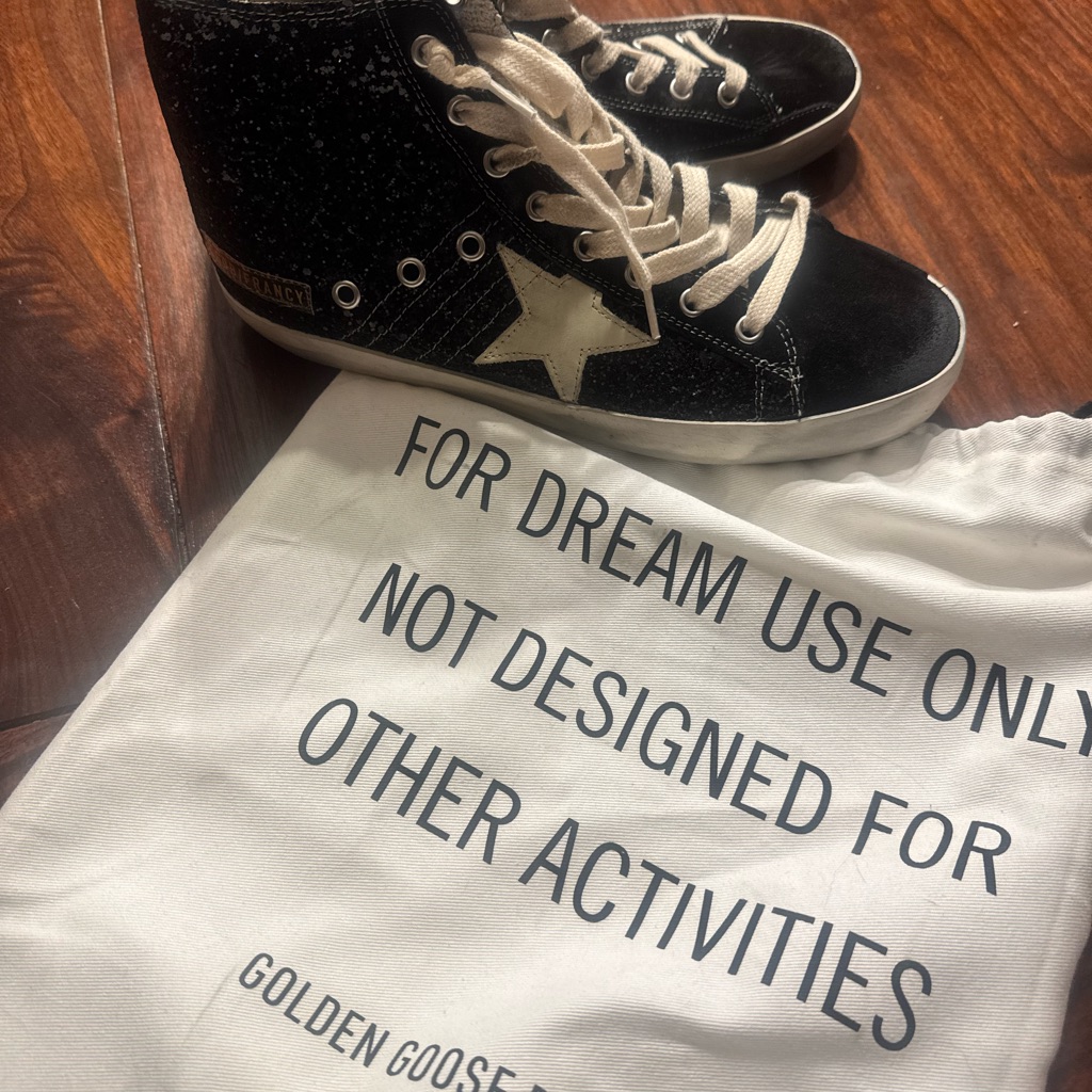 Brand New - Never Worn Golden Goose Black Glitter High-Top Sneakers Size 39